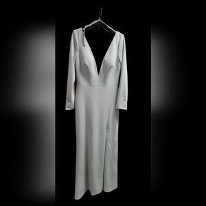 Elegant Gray Stretch Jersey Long Sleeve Formal  Dress, Mother Bride Groom Dress